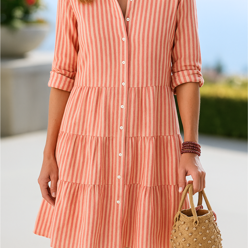 Esther™ | Elegantna prugasta haljina košulja sa dugim rukavima