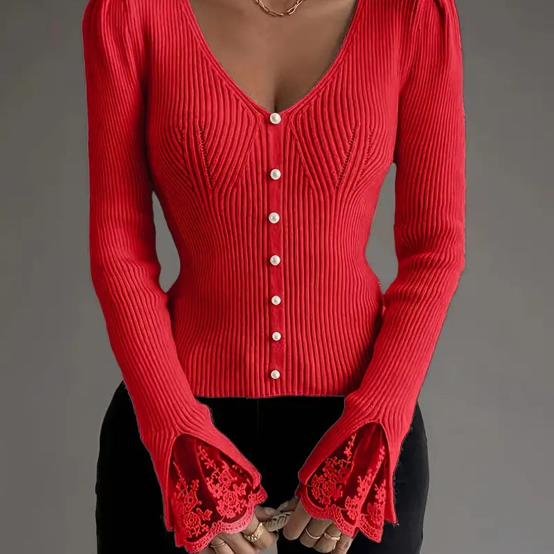 Amara | Rebrasta majica sa čipkom