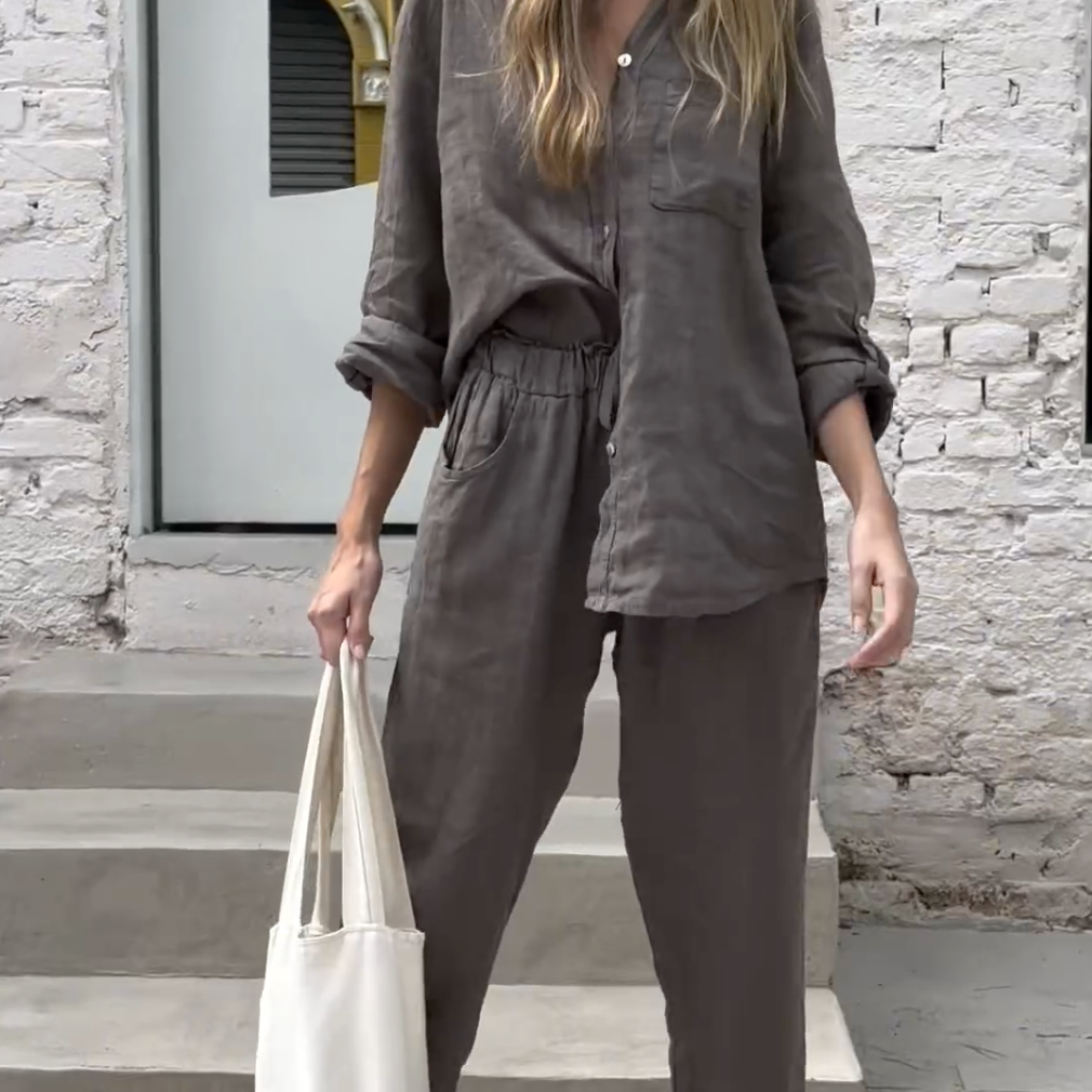 Marjan™ | Elegantna dvodelna lanena košulja i set pantalona