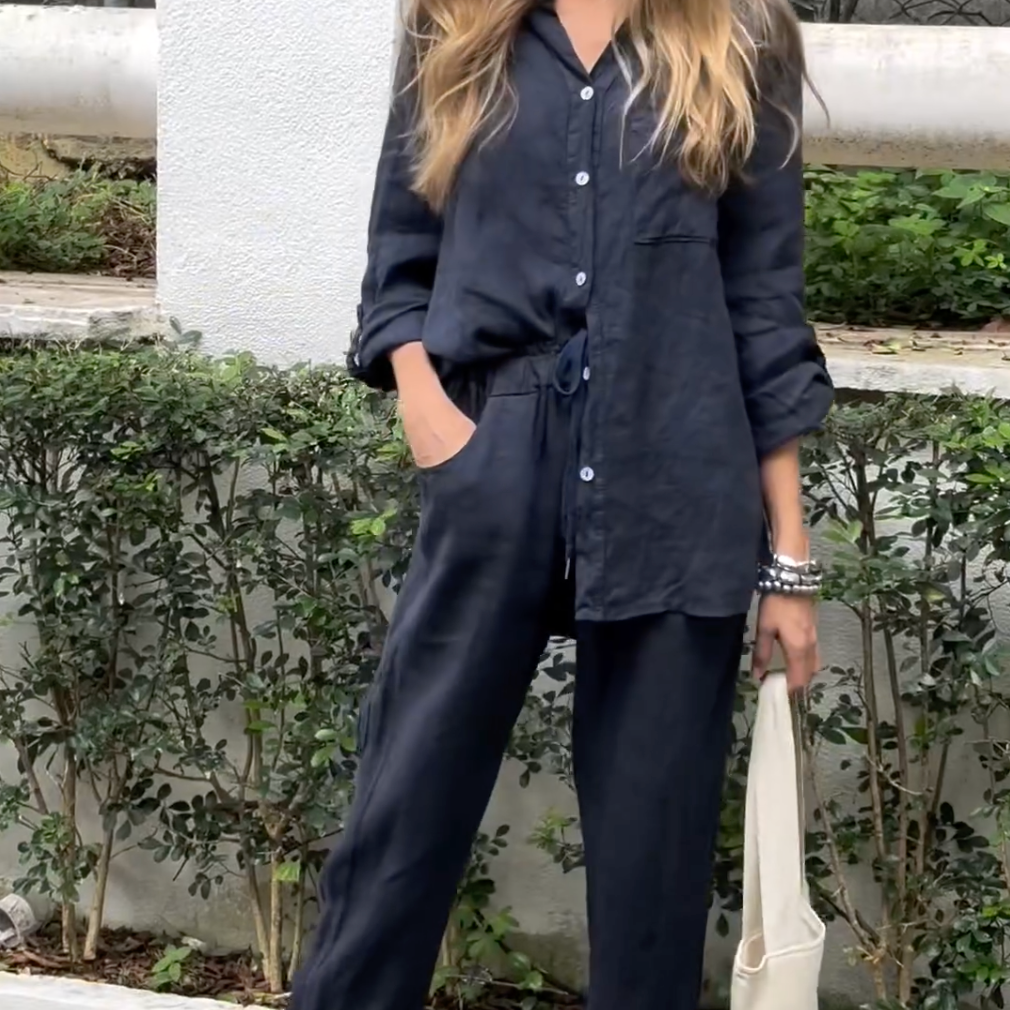 Marjan™ | Elegantna dvodelna lanena košulja i set pantalona