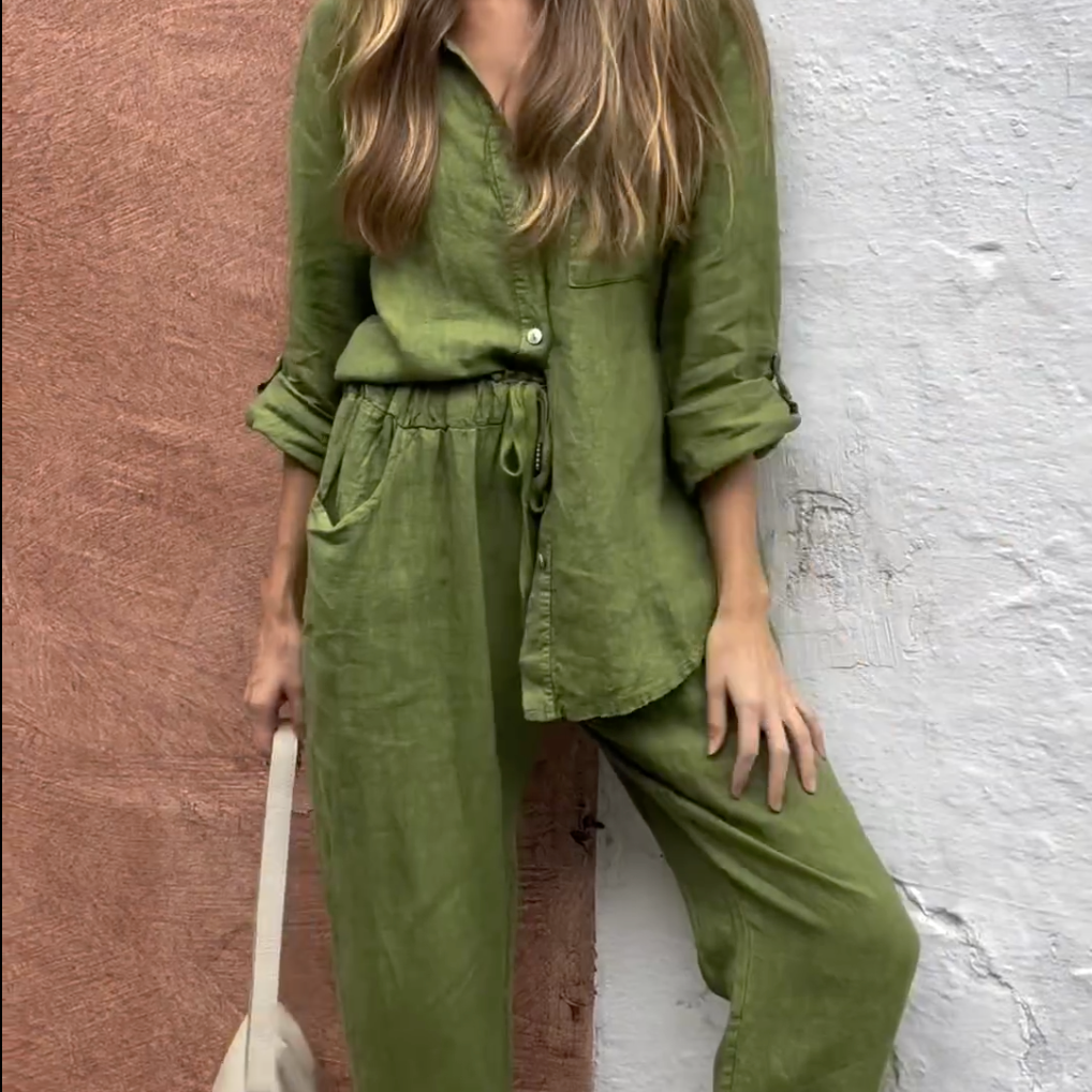 Marjan™ | Elegantna dvodelna lanena košulja i set pantalona