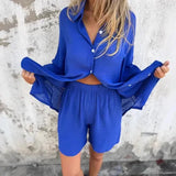 Nora™ | Ležeran set jednostavne bluze i šortseva