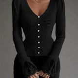 Amara | Rebrasta majica sa čipkom