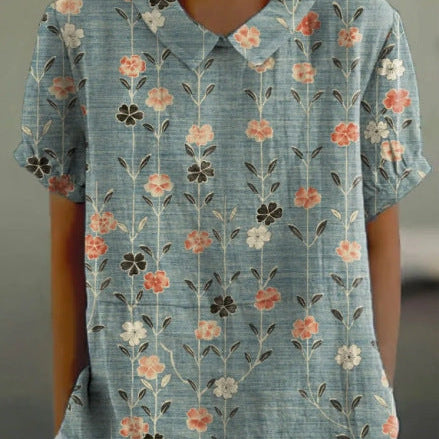 JANE™ | Bluza od pamuka i lana sa pastirskim cvetnim motivom