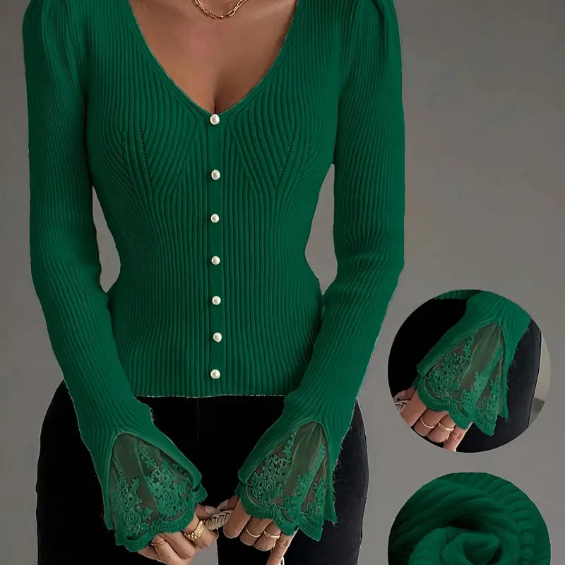 Amara | Rebrasta majica sa čipkom