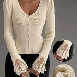 Amara | Rebrasta majica sa čipkom