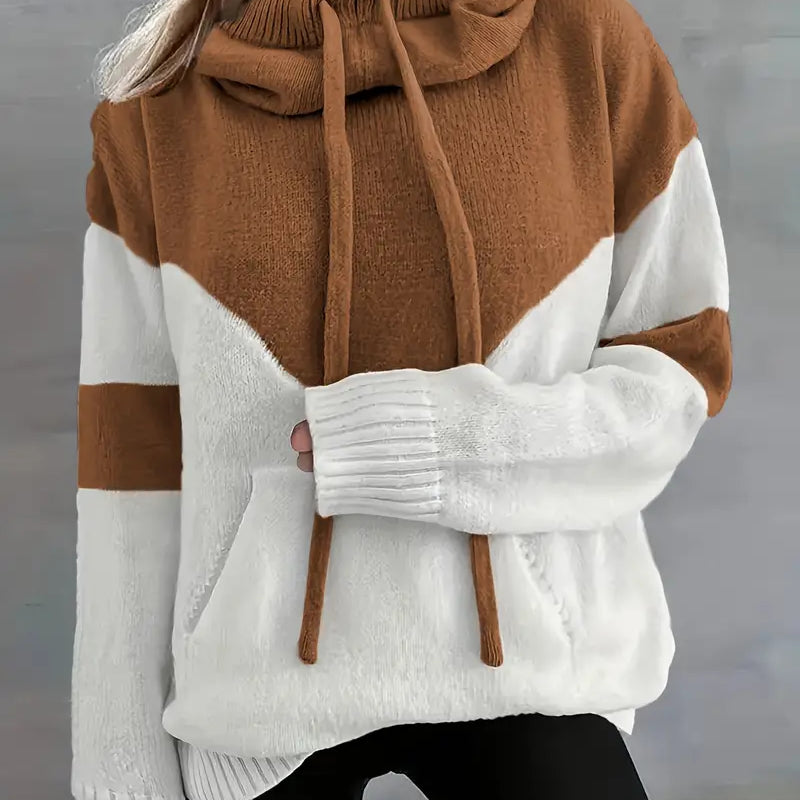 Ružičasti pulover sa dizajnom u blokovima boja i kapuljačom