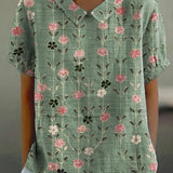 JANE™ | Bluza od pamuka i lana sa pastirskim cvetnim motivom