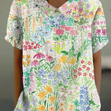 JANE™ | Bluza od pamuka i lana sa pastirskim cvetnim motivom